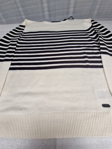 Soul Star Stripe Jumper Crew Neck Long Sleeve Casual Sweater Ecru (XL) - Image 3