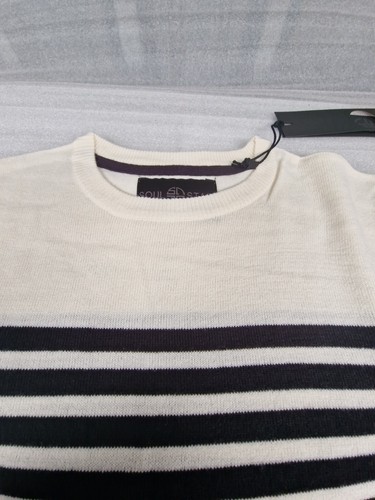 Soul Star Stripe Jumper Crew Neck Long Sleeve Casual Sweater Ecru (XL) - Image 6