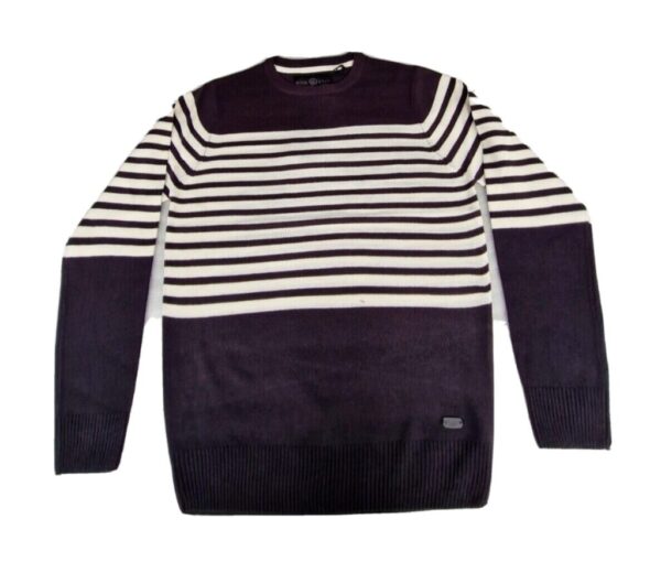Soul Star Stripe Jumper Crew Neck Long Sleeve Casual Sweater Navy (L)