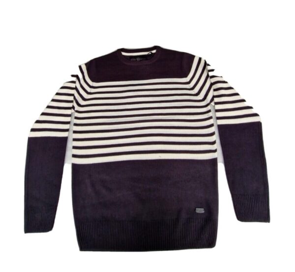 Soul Star Stripe Jumper Crew Neck Long Sleeve Casual Sweater Navy (M)