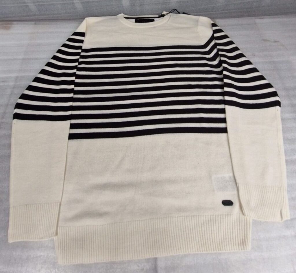 Soul Star Stripe Jumper Crew Neck Long Sleeve Casual Sweater Ecru (XL)