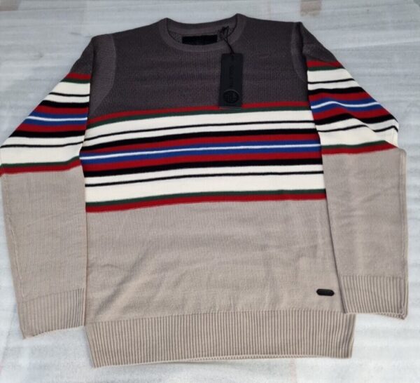 Soul Star Stripe Jumper Crew Neck Long Sleeve Casual Sweater Grey (M)