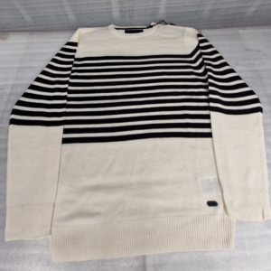 Soul Star Stripe Jumper Crew Neck Long Sleeve Casual Sweater Ecru (L)