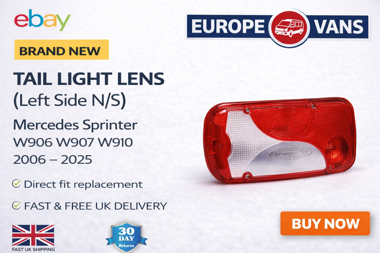 Sprinter Cab Rear Light 2006 2025 Mercedes Rear Light Lens Left Side NS