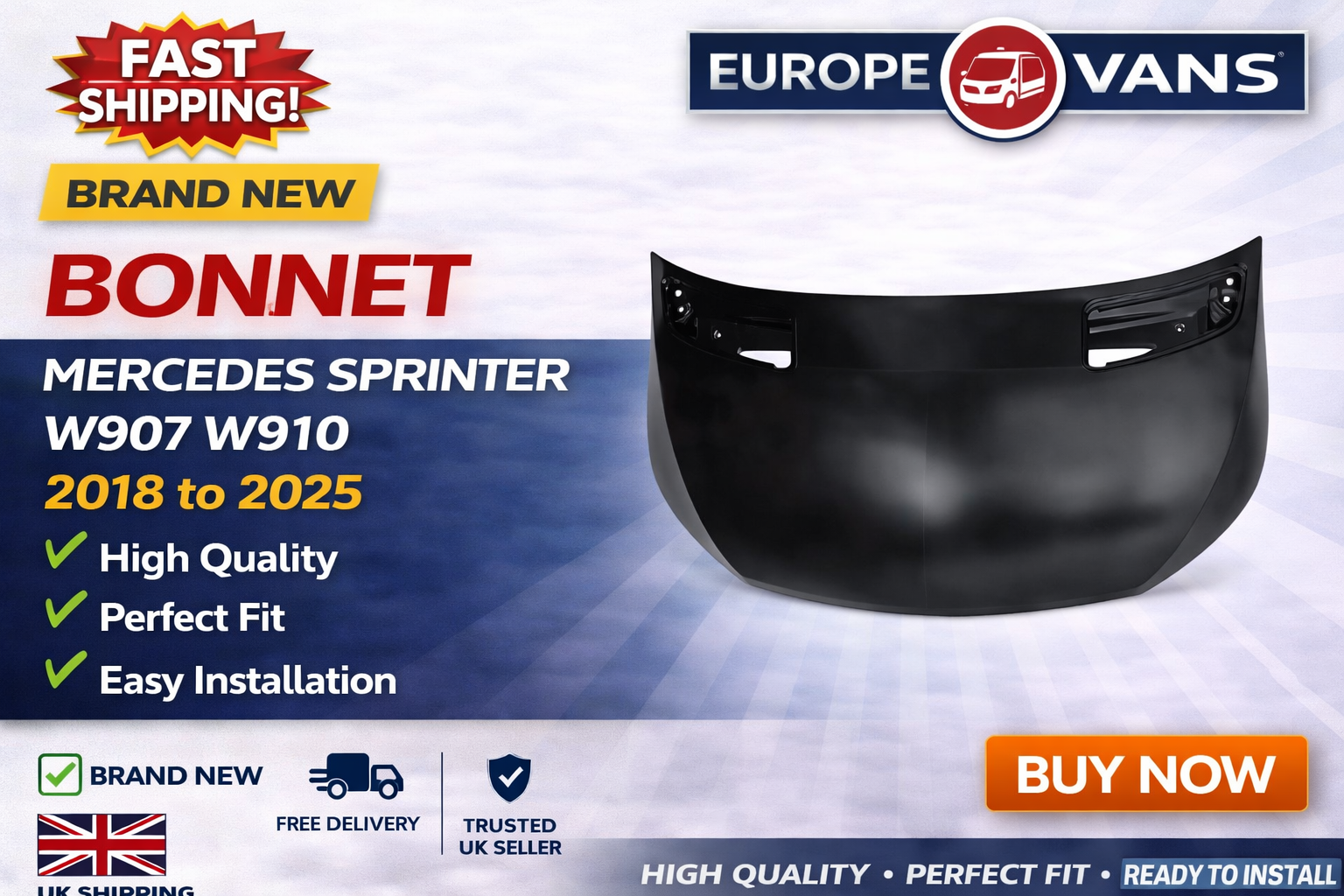 Sprinter Bonnet 2018-2025 Mercedes Bonnet Black Primed 9078806000