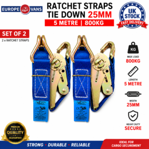 2 x Ratchet Tie Down Straps 25mm x 5 Metre 800KG Heavy Duty Cargo Lashing Straps