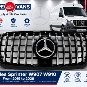Mercedes Sprinter W907 W910 2019 2026 Front Grille Brabus Piano Black & Chrome