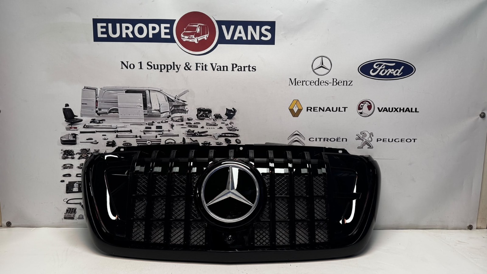 Mercedes Sprinter W907 W910 2019 2026 Front Grille Brabus Style Piano Black - imagine 2