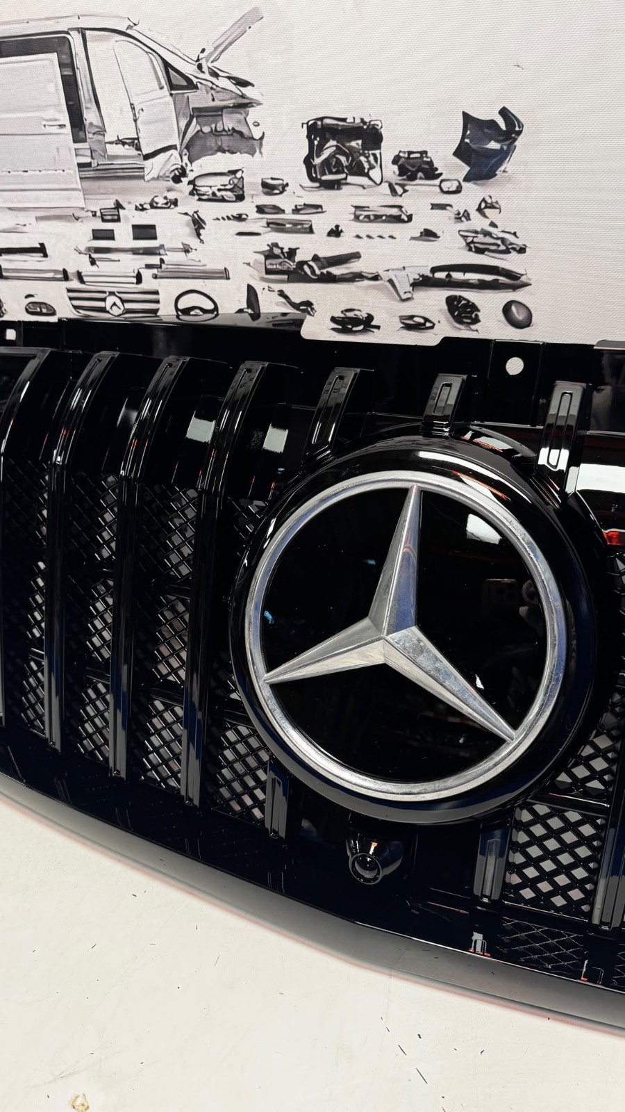 Mercedes Sprinter W907 W910 2019 2026 Front Grille Brabus Style Piano Black - imagine 14